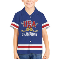 Custom United States Hockey 1980-2026 Gold Medal Hawaiian Shirt Embroidery Effect Blue Style