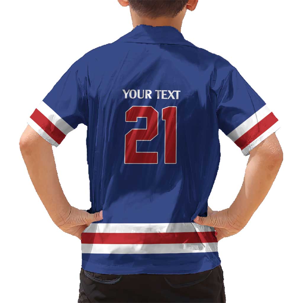 Custom United States Hockey 1980-2026 Gold Medal Hawaiian Shirt Embroidery Effect Blue Style