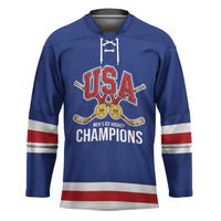 Custom United States Hockey 1980-2026 Gold Medal Hockey Jersey Embroidery Effect Blue Style
