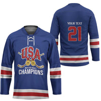 Custom United States Hockey 1980-2026 Gold Medal Hockey Jersey Embroidery Effect Blue Style