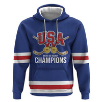 Custom United States Hockey 1980-2026 Gold Medal Hoodie Embroidery Effect Blue Style