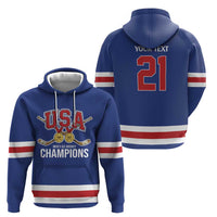 Custom United States Hockey 1980-2026 Gold Medal Hoodie Embroidery Effect Blue Style