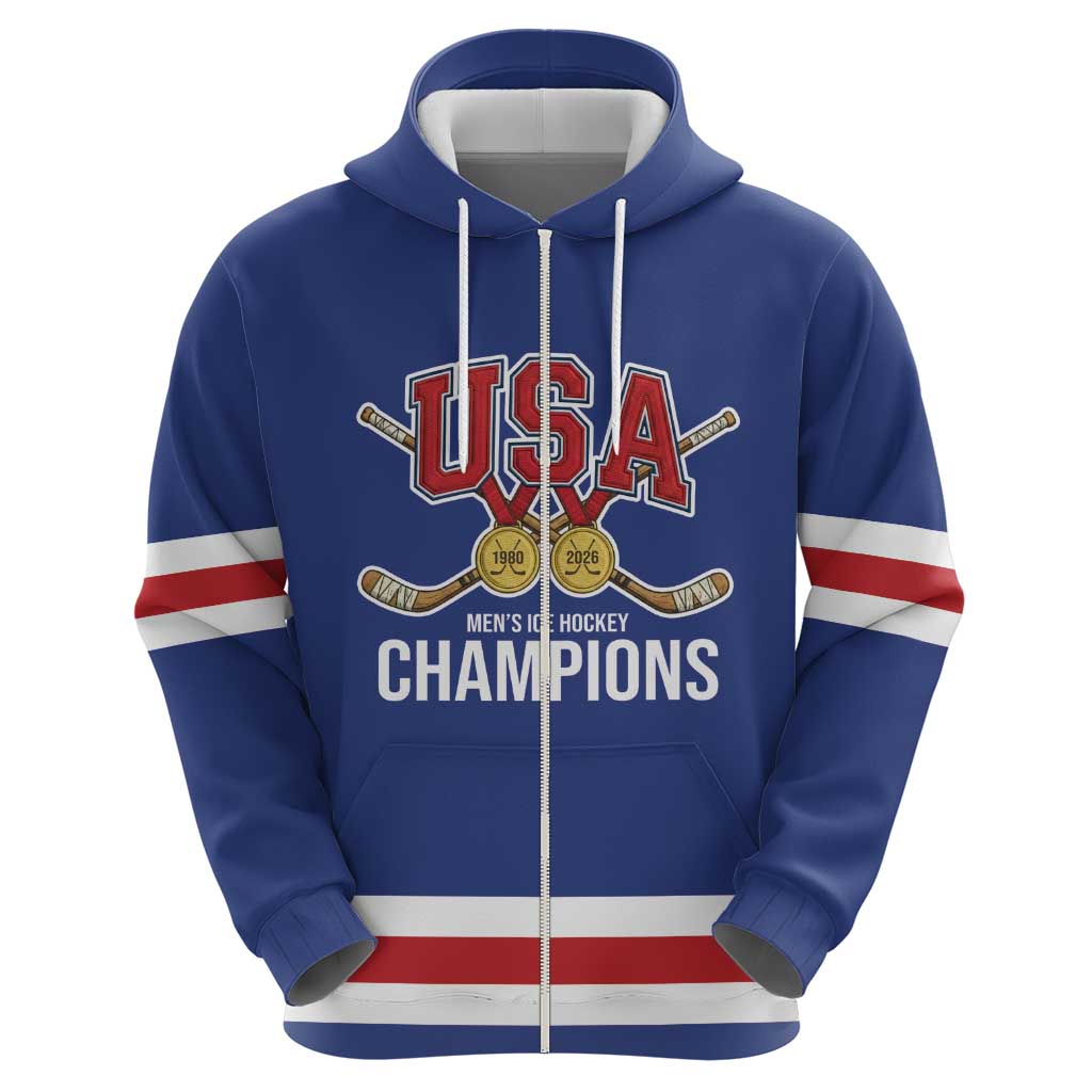 Custom United States Hockey 1980-2026 Gold Medal Hoodie Embroidery Effect Blue Style