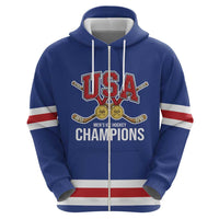 Custom United States Hockey 1980-2026 Gold Medal Hoodie Embroidery Effect Blue Style
