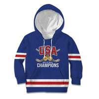 Custom United States Hockey 1980-2026 Gold Medal Kid Hoodie Embroidery Effect Blue Style