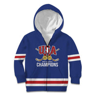 Custom United States Hockey 1980-2026 Gold Medal Kid Hoodie Embroidery Effect Blue Style
