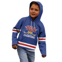 Custom United States Hockey 1980-2026 Gold Medal Kid Hoodie Embroidery Effect Blue Style