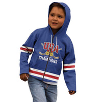 Custom United States Hockey 1980-2026 Gold Medal Kid Hoodie Embroidery Effect Blue Style