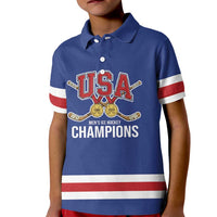 Custom United States Hockey 1980-2026 Gold Medal Kid Polo Shirt Embroidery Effect Blue Style