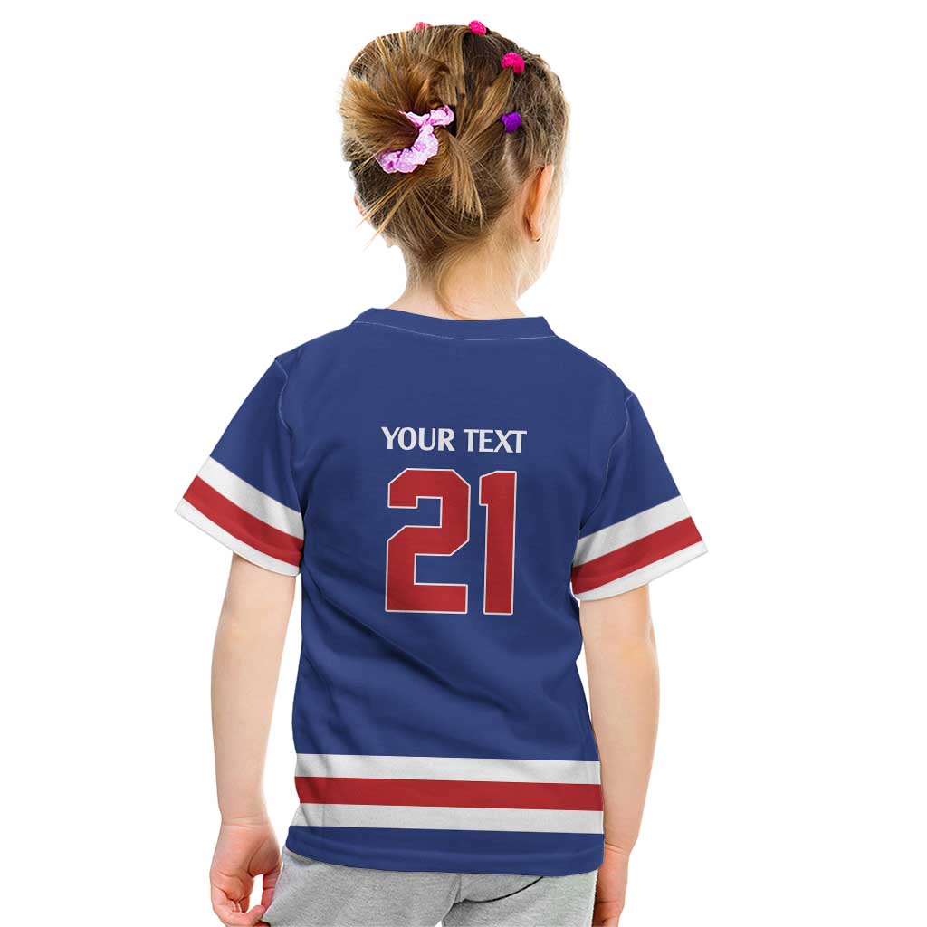 Custom United States Hockey 1980-2026 Gold Medal Kid T Shirt Embroidery Effect Blue Style