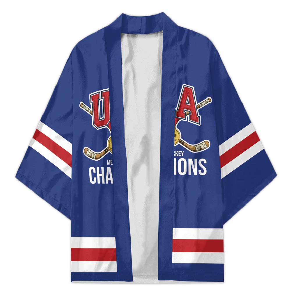 Custom United States Hockey 1980-2026 Gold Medal Kimono Embroidery Effect Blue Style