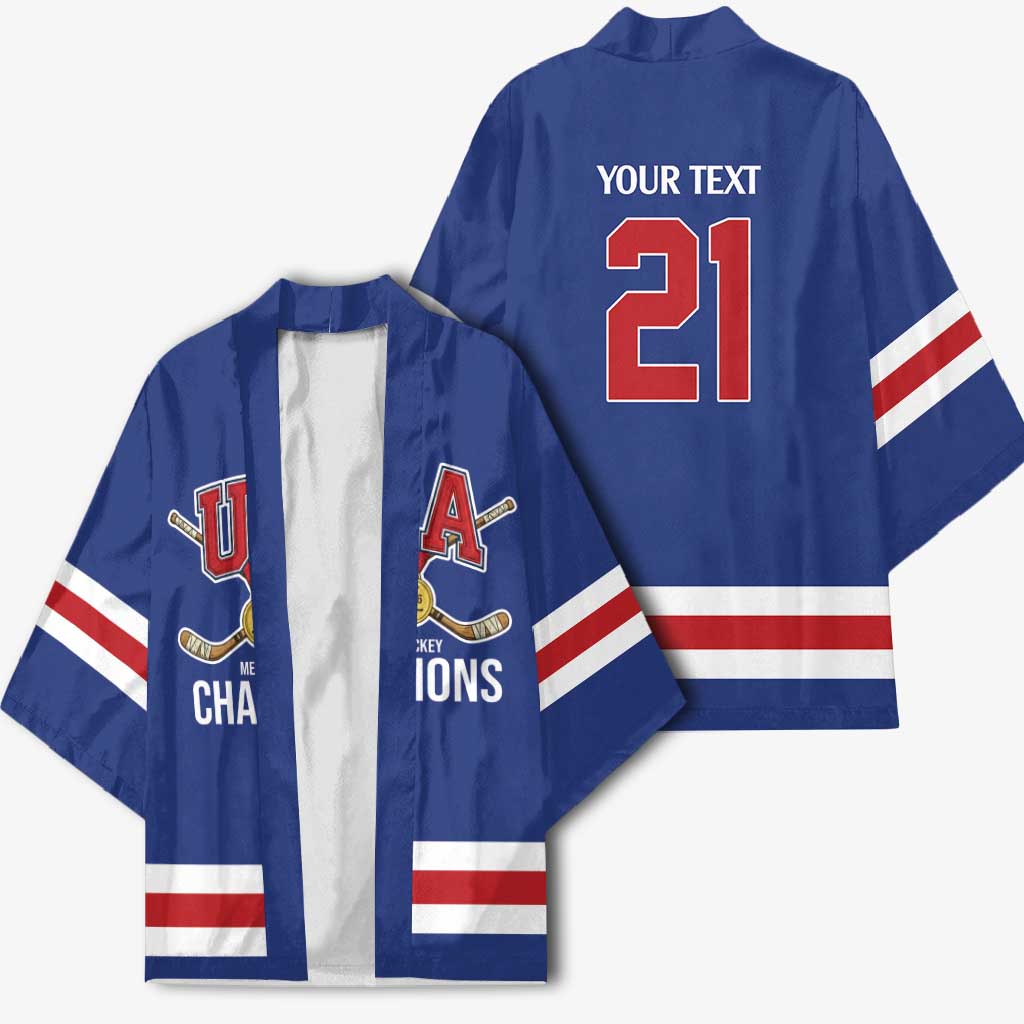 Custom United States Hockey 1980-2026 Gold Medal Kimono Embroidery Effect Blue Style