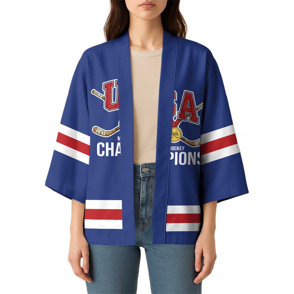 Custom United States Hockey 1980-2026 Gold Medal Kimono Embroidery Effect Blue Style