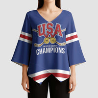 Custom United States Hockey 1980-2026 Gold Medal Kimono Sleeve Blouse Embroidery Effect Blue Style