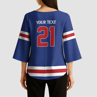 Custom United States Hockey 1980-2026 Gold Medal Kimono Sleeve Blouse Embroidery Effect Blue Style