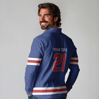 Custom United States Hockey 1980-2026 Gold Medal Long Sleeve Polo Shirt Embroidery Effect Blue Style