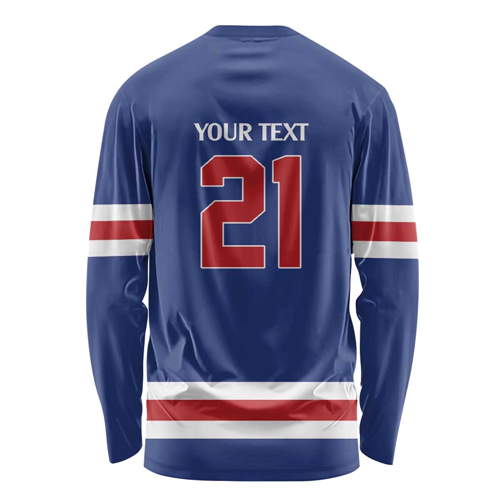 Custom United States Hockey 1980-2026 Gold Medal Long Sleeve Shirt Embroidery Effect Blue Style