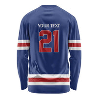 Custom United States Hockey 1980-2026 Gold Medal Long Sleeve Shirt Embroidery Effect Blue Style
