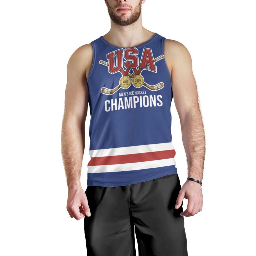 Custom United States Hockey 1980-2026 Gold Medal Men Tank Top Embroidery Effect Blue Style