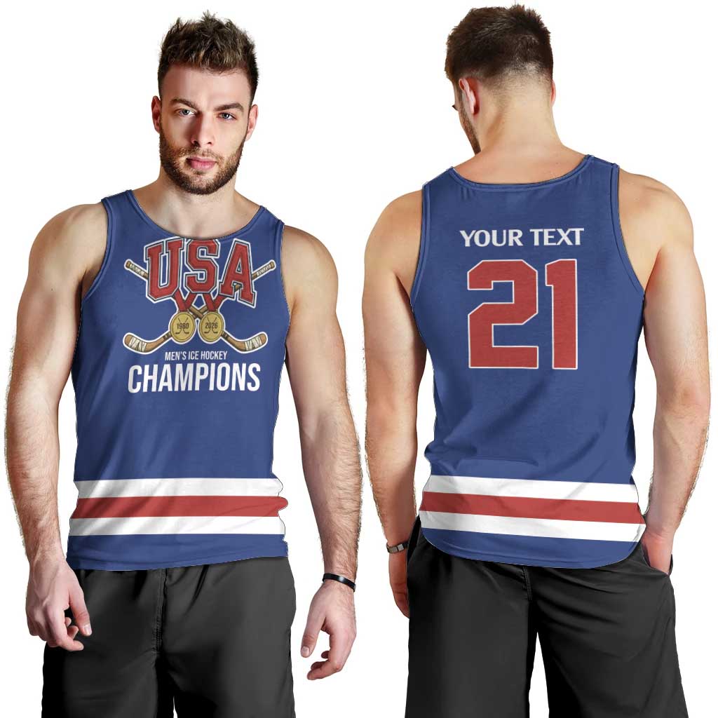 Custom United States Hockey 1980-2026 Gold Medal Men Tank Top Embroidery Effect Blue Style