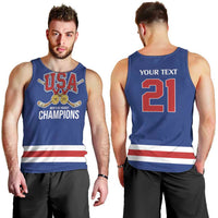 Custom United States Hockey 1980-2026 Gold Medal Men Tank Top Embroidery Effect Blue Style