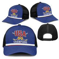 United States Hockey 1980-2026 Gold Medal Mesh Trucker Cap Embroidery Effect Blue Style