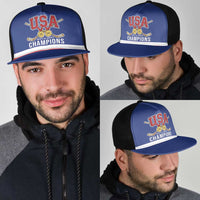 United States Hockey 1980-2026 Gold Medal Mesh Trucker Cap Embroidery Effect Blue Style