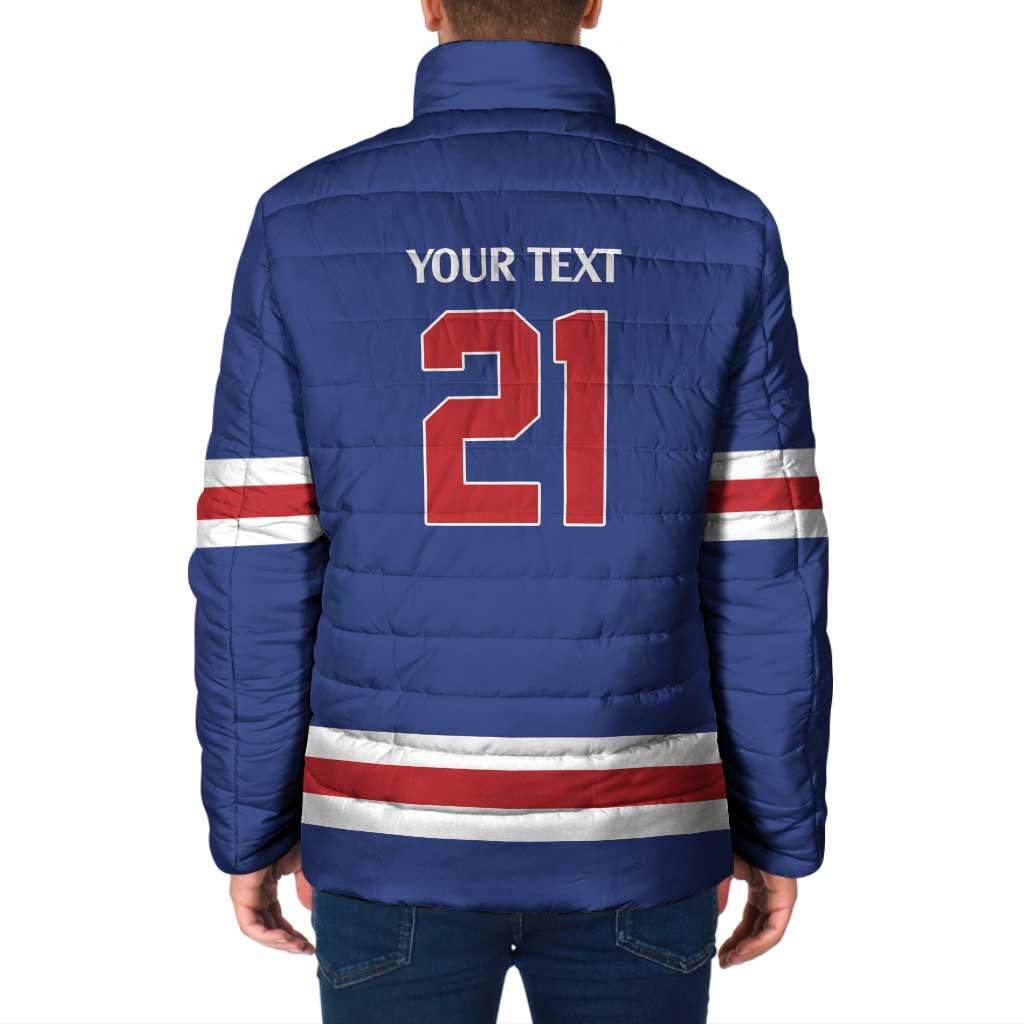 Custom United States Hockey 1980-2026 Gold Medal Padded Jacket Embroidery Effect Blue Style