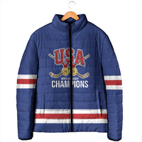 Custom United States Hockey 1980-2026 Gold Medal Padded Jacket Embroidery Effect Blue Style
