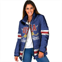 Custom United States Hockey 1980-2026 Gold Medal Padded Jacket Embroidery Effect Blue Style