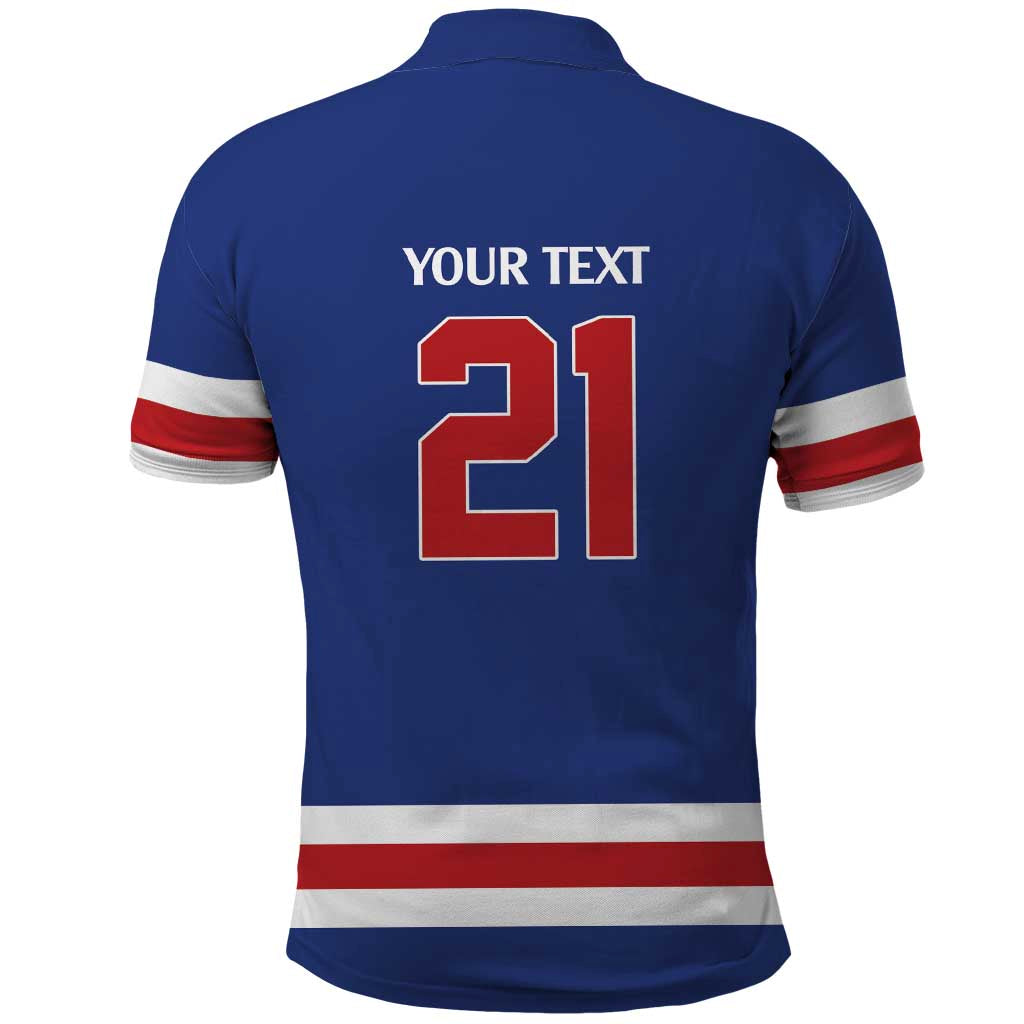 Custom United States Hockey 1980-2026 Gold Medal Polo Shirt Embroidery Effect Blue Style