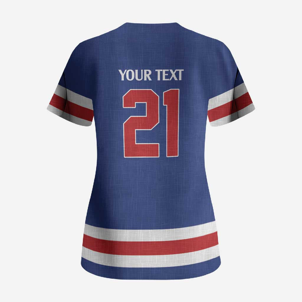 Custom United States Hockey 1980-2026 Gold Medal Scrub Top Embroidery Effect Blue Style