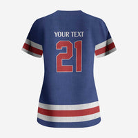 Custom United States Hockey 1980-2026 Gold Medal Scrub Top Embroidery Effect Blue Style