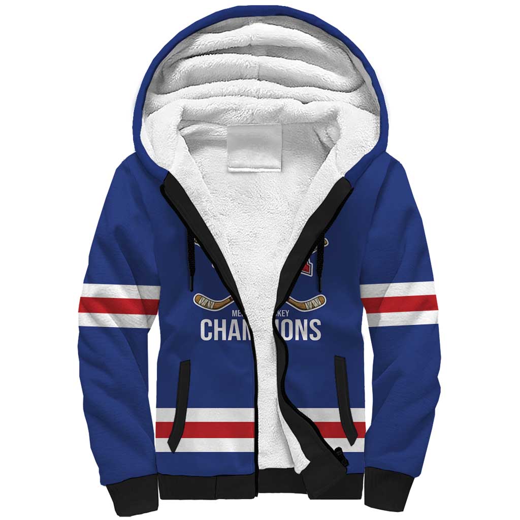 Custom United States Hockey 1980-2026 Gold Medal Sherpa Hoodie Embroidery Effect Blue Style