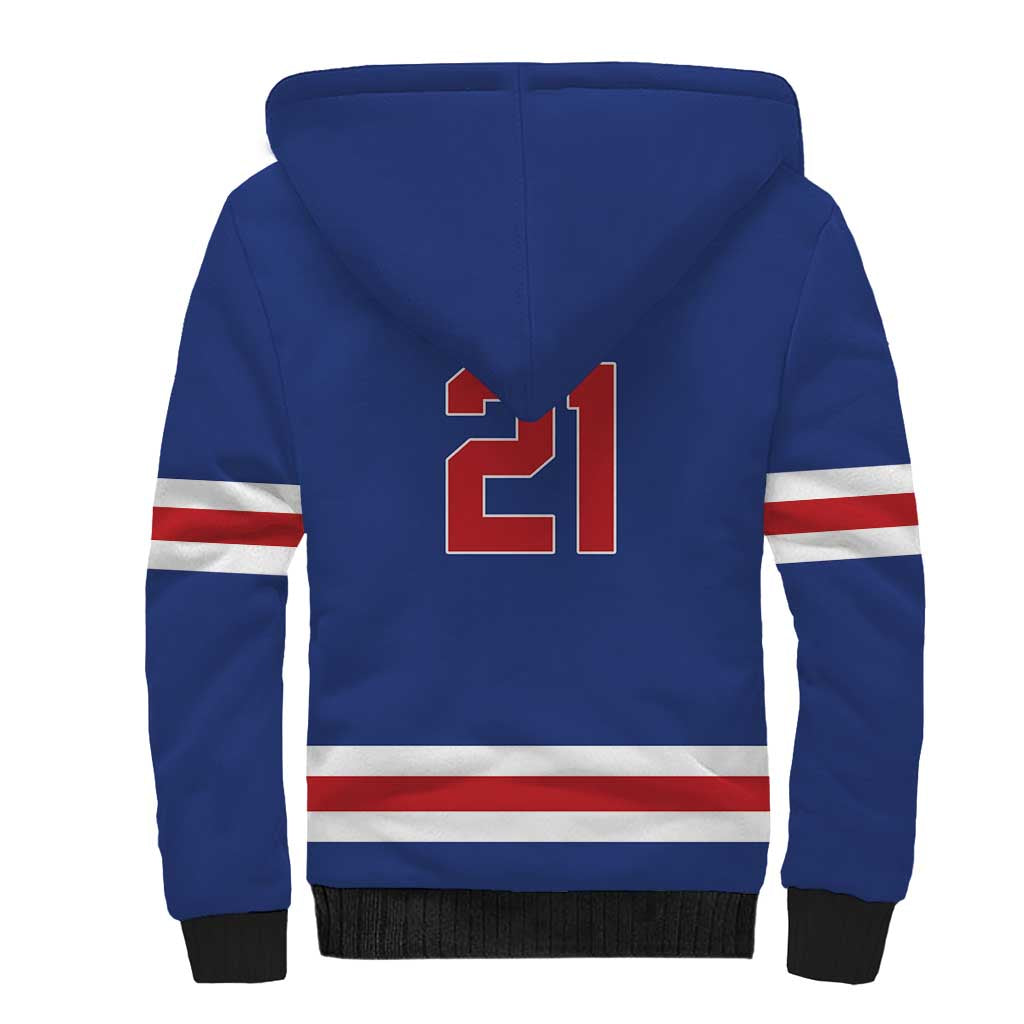 Custom United States Hockey 1980-2026 Gold Medal Sherpa Hoodie Embroidery Effect Blue Style