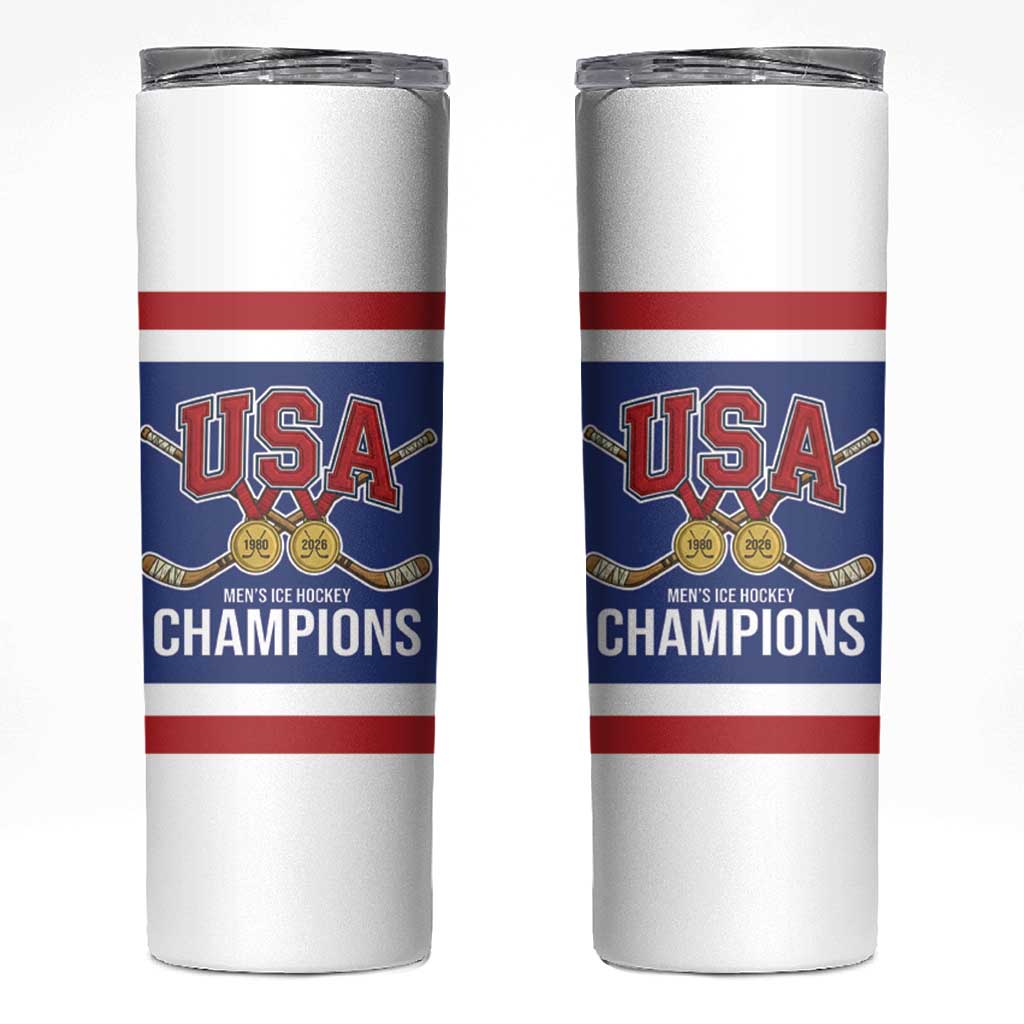 United States Hockey 1980-2026 Gold Medal Skinny Tumbler Embroidery Effect Blue Style