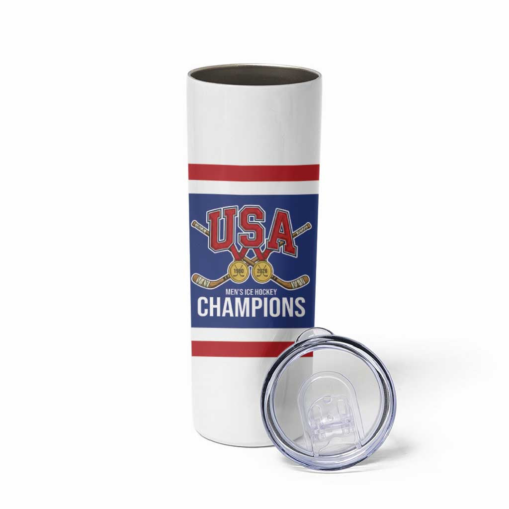 United States Hockey 1980-2026 Gold Medal Skinny Tumbler Embroidery Effect Blue Style