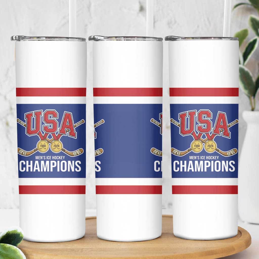United States Hockey 1980-2026 Gold Medal Skinny Tumbler Embroidery Effect Blue Style