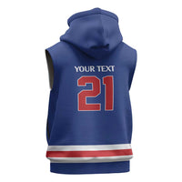 Custom United States Hockey 1980-2026 Gold Medal Sleeveless Hoodie Embroidery Effect Blue Style