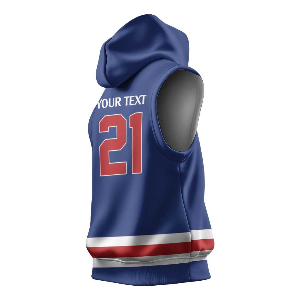 Custom United States Hockey 1980-2026 Gold Medal Sleeveless Hoodie Embroidery Effect Blue Style