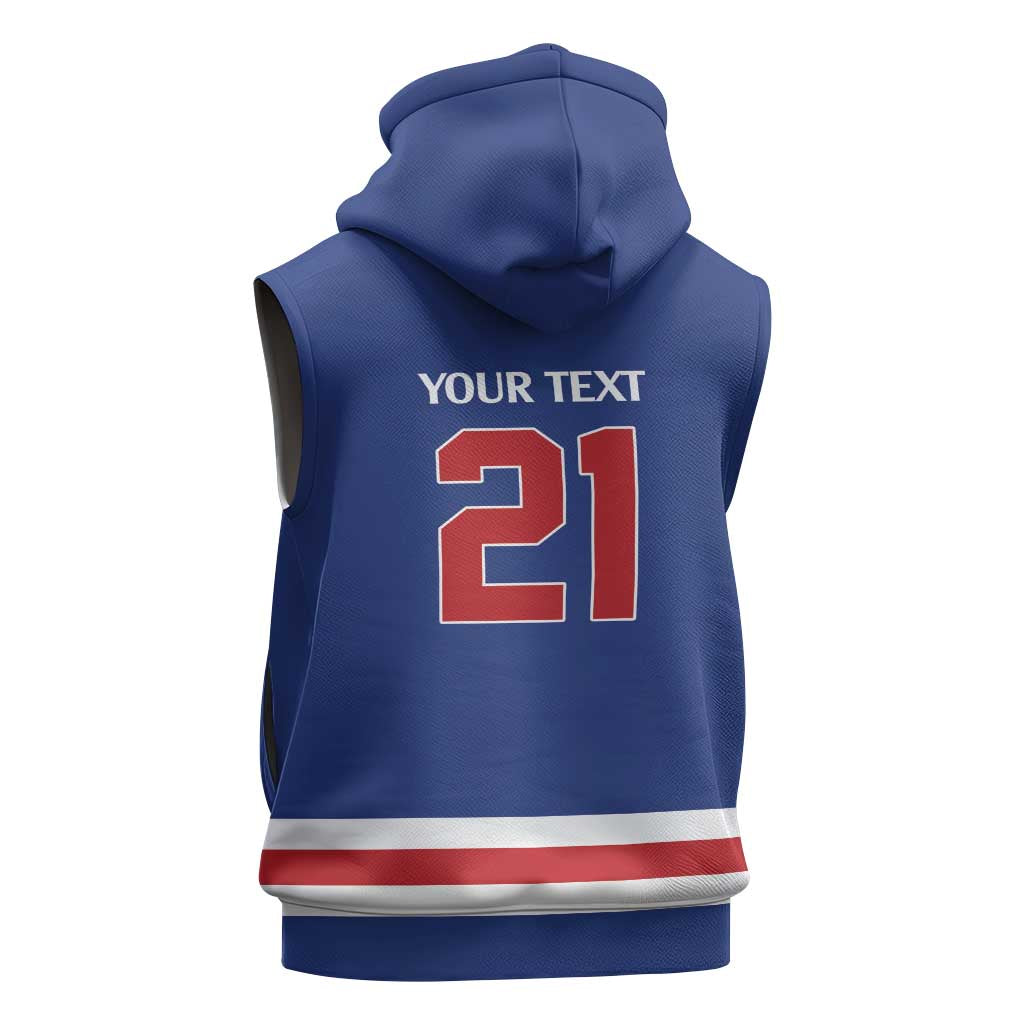 Custom United States Hockey 1980-2026 Gold Medal Sleeveless Zip Hoodie Embroidery Effect Blue Style
