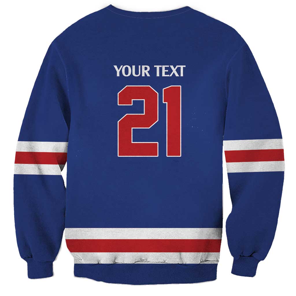 Custom United States Hockey 1980-2026 Gold Medal Sweatshirt Embroidery Effect Blue Style