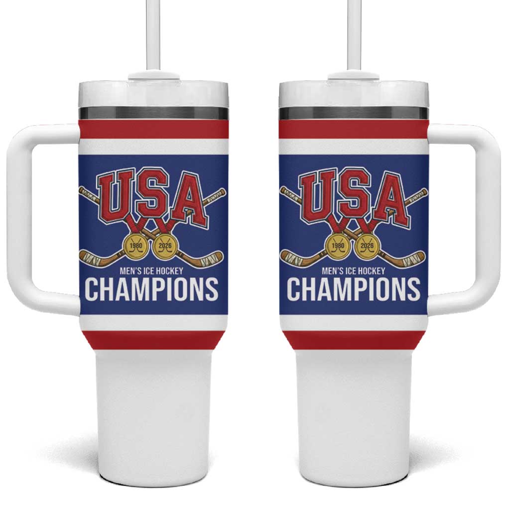 United States Hockey 1980-2026 Gold Medal Tumbler With Handle Embroidery Effect Blue Style