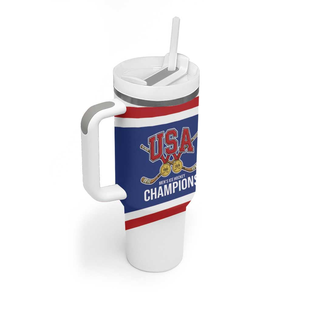 United States Hockey 1980-2026 Gold Medal Tumbler With Handle Embroidery Effect Blue Style