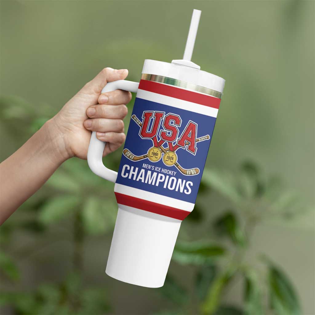 United States Hockey 1980-2026 Gold Medal Tumbler With Handle Embroidery Effect Blue Style