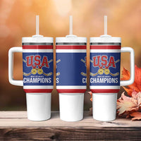 United States Hockey 1980-2026 Gold Medal Tumbler With Handle Embroidery Effect Blue Style