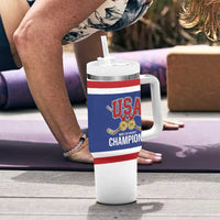 United States Hockey 1980-2026 Gold Medal Tumbler With Handle Embroidery Effect Blue Style