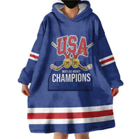 Custom United States Hockey 1980-2026 Gold Medal Wearable Blanket Hoodie Embroidery Effect Blue Style