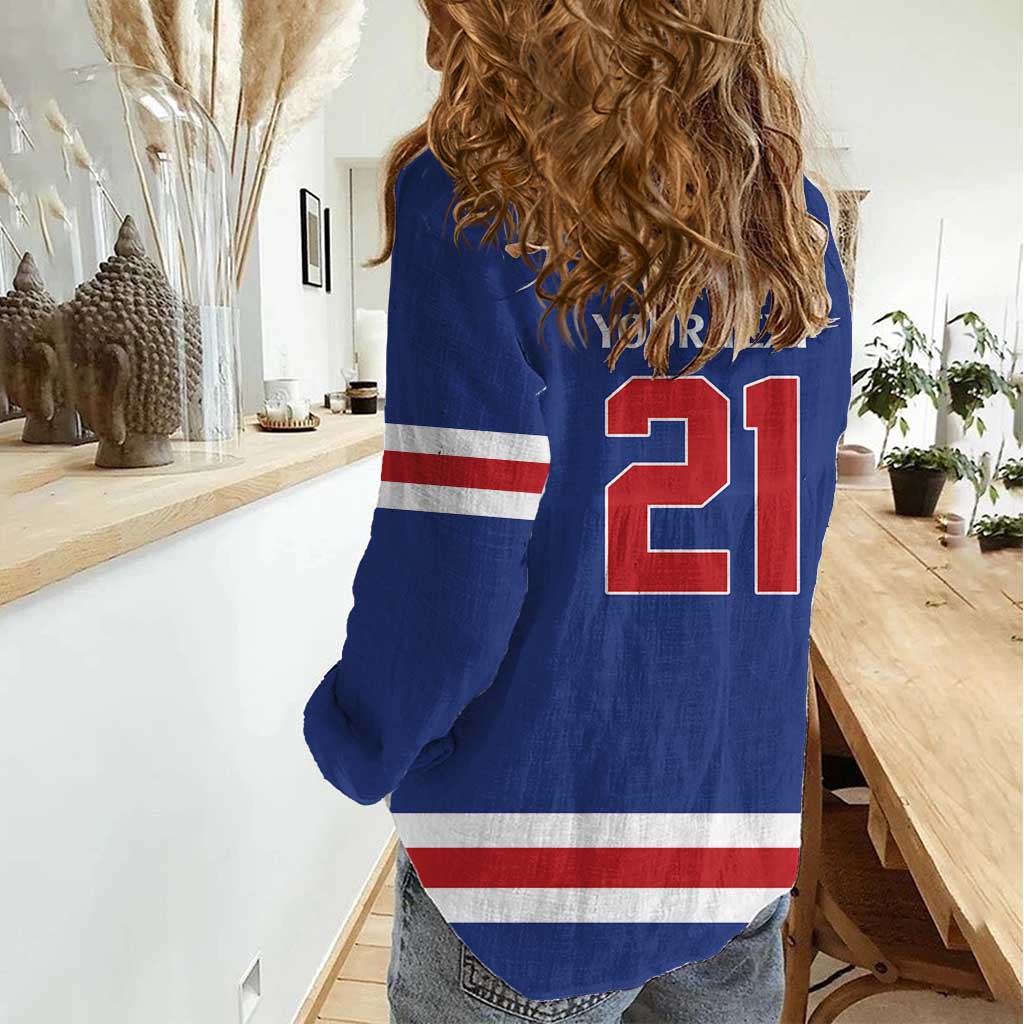 Custom United States Hockey 1980-2026 Gold Medal Women Casual Shirt Embroidery Effect Blue Style