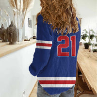 Custom United States Hockey 1980-2026 Gold Medal Women Casual Shirt Embroidery Effect Blue Style